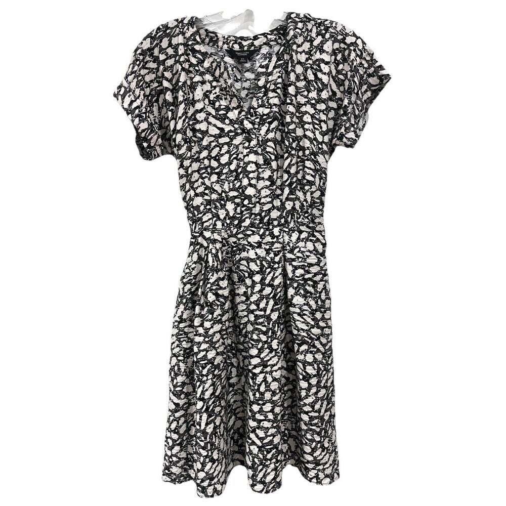 Simply Vera Wang Flare Dress Tea Crepe XS Black/White Lined Pockets Cottage Core